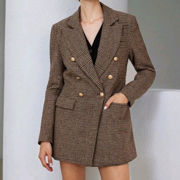 Jackets & Blazers - Modichic Business Style Lapel Long Sleeve Plaid Double-Breasted Blazer